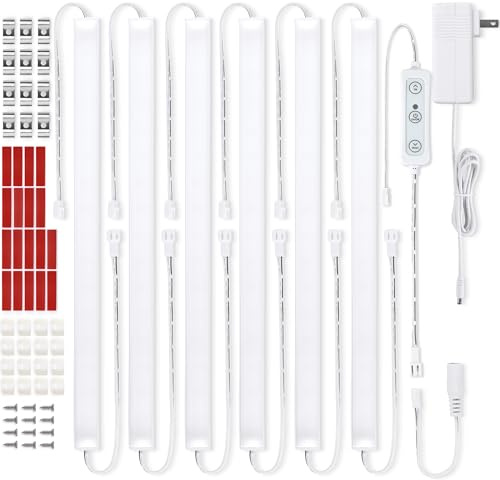 Litever Under Cabinet Lights Plug in, 6 pcs 12 Inches LED Light Strips. Super Bright Dimmable Extendable for Kitchen Counter Top Shelf Workbench Closet Display Bookshelf Lighting. Cool White 4000K