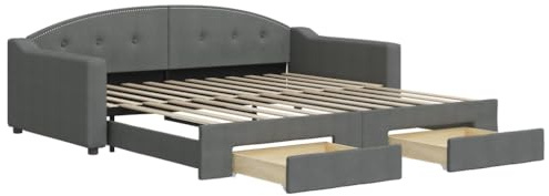 vidaXL Tagesbett Ausziehbar mit Schubladen Dunkelgrau 100x200 cm Stoff