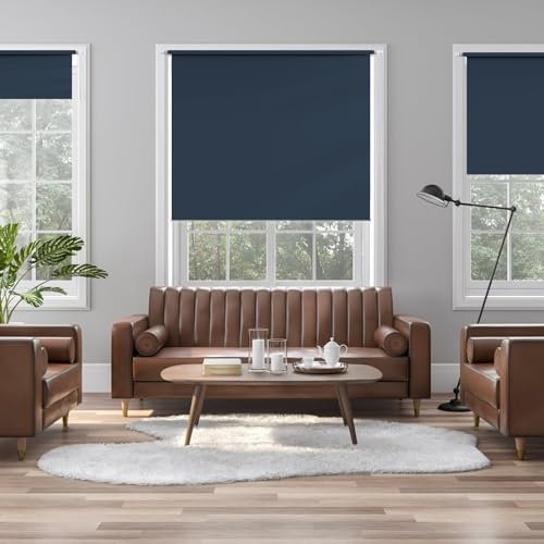 Rollo Thermorollo 75 x 200 cm, Sichtschutz und Sonnenschutz Blickdicht, Sonnenschutzrollo, inklusive Montagematerial, für Fenster & Tür, Dunkelblau