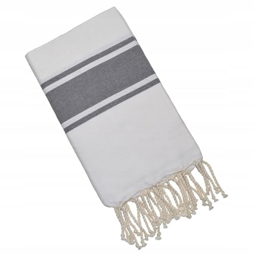 Pawakabano Fouta Hamamtuch Saunatuch Strandtuch Baumwolltuch Badetuch Baumwolle ca. 200x100 cm (Weiß-Grau)