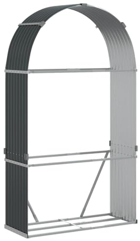 vidaXL Kaminholzunterstand, Kaminholzregal mit viel Stauraum, Feuerfest Brennholzregal mit Haken, Garten Holzlager Unterstand, Anthrazit 120x45x210cm Verzinkter Stahl