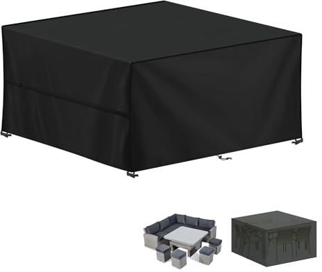 LAMUNI Large Garden Furniture Covers, 150x130x90cm Outdoor Garden Furniture Set Cover, 420D Oxford Patio Table Covers Waterproof Patio Furniture Cover for Outside Chair and Table Rattan Sofa Cover | 420D Oxford Fabric Tarpaulin Garden Table Cover, Waterproof Garden Table Covers, 150 x 130 x 90 cm