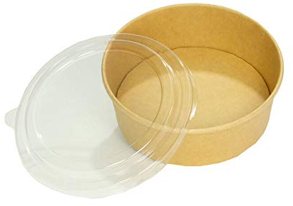LIBERGRAFIC Ensaladera de Cartón, Contenedor de alimentos para llevar, Caja de comida, Envases TAKE AWAY, bols de cartón, valido para calentar en microondas(1000 ML - 50 UDS -CON TAPA)