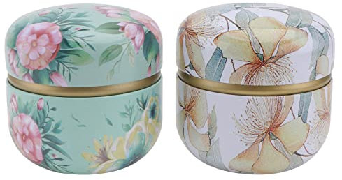 PRETYZOOM 2pcs Round Sealed Tea Canisters Food Storage Jars Lids Tinplate Containers for Home and Kitchen for Tea and Candy Storage