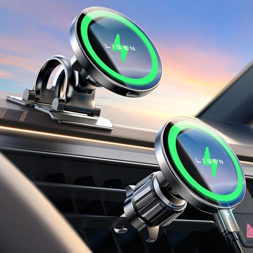 LISEN Magsafe Autohalterung Mit Ladefunktion 15W Handyhalterung Mag Safeladegerät Auto Kfz- Handyhalterung Auto Magnet für iPhone 16 15 14 13 12 Pro Max Mini MagSafe Hülle