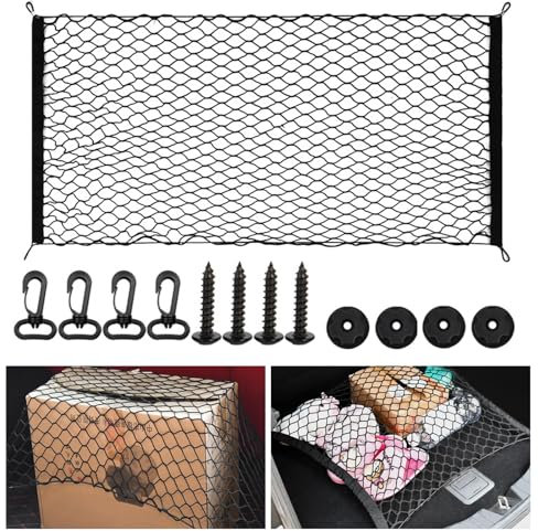 AIYONG Rete per Cani Auto Portaoggetti Bagagliaio, Rete Elastica, Elastico con 4 Ganci 110×60cm può Essere Estesa Fino 220×120cm, Telo Protettivo Portaoggetti Organizer per Bagagliaio