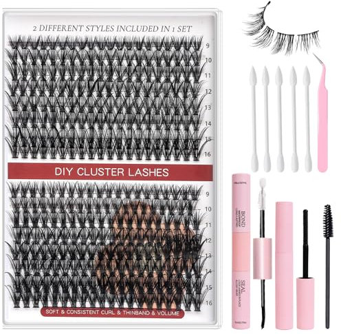 320Pcs Pestañas Postizas Individuales Pestañas Postizas Pelo a Pelo Pestañas Individuales Lashes Extensiones Kit Cluster con Pegamento Naturales + Bond and Seal Eyelashes Punto, 9-16 mm 30D+40D