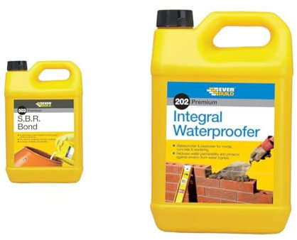 Everbuild 503 Premium S.B.R. Bond Admixture – Water Resistant Bonding Agent – White – 2.5 litre & 202 Premium Integral Liquid Waterproofer Admixture – Suitable for Mortar and Rendering