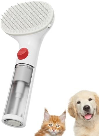 Irishom Dog Cat Bath Brush Soft Silicone Pet Bathing Dispenser Grooming Shower Brush Long Handle Pet Hair Removal Comb for Short/Long Hair Dogs Cats (White)
