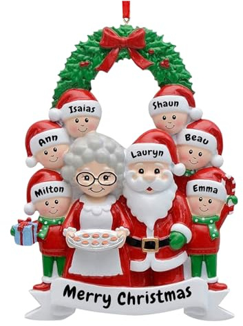 KOLOWKO Personalisierter Weihnachts-Familienanhänger, 2/3/4/5/6/7/8 Familienanhänger, Harz-Weihnachtsbaumschmuck-Geschenk mit Nachnamen und Segen, Klassisch, Rot, Grün, Gold, Silber