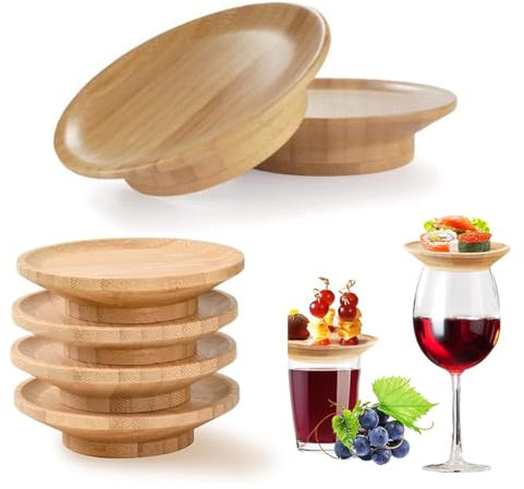 Adorno para copas de vino, 6 unidades, de madera, para postres, aperitivos, tapas para copas de vino, accesorios para fiestas, 10 cm