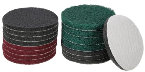 sourcing map 4pcs Scrubber Scouring Pads 180 400 800 1200 Grits 5 Inch Drill Power Brush Hoop and Loop Surface Conditioning Disc Drill Scuffing Disc Scrub Pads for Kitchen Cleaning, 4 Colors