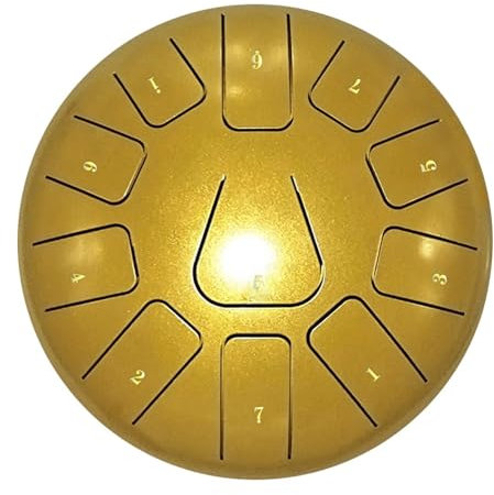 Handpfannentrommel für Erwachsene, 20,3 cm, Stahlzungentrommel, 11 Noten, Handpan-Trommel mit Trommelschlägel, Fingerplektren, Percussion für Meditation, Yoga (Gold)