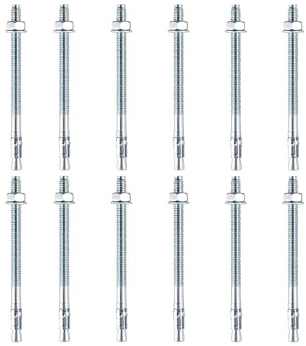 Confezione da 12 Bulloni Espansione, Tasselli Muro, Tassello Passante Zincati, Tassello Ancorante per Ringhiere, Finestre, Facciate Continue, Macchinari, Travi (M10 x 110 mm)