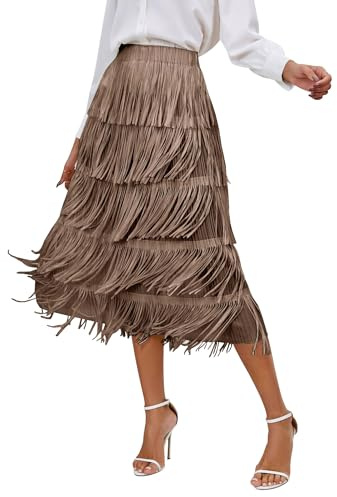 IWEMEK Jupe à Franges Longue Femme Hiver d'été Sexy Grande Taille Elastique a Froufrou Boho