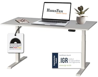 Hausfux Höhenverstellbarer Schreibtisch auf Maß - inkl. 2,5 cm starker, maßgefertigter Tischplatte - 2- oder 3-stufiges Gestell, OLED-Touchpanel (ICY White & Weiß, 3-stufig, 140 x 80 cm)