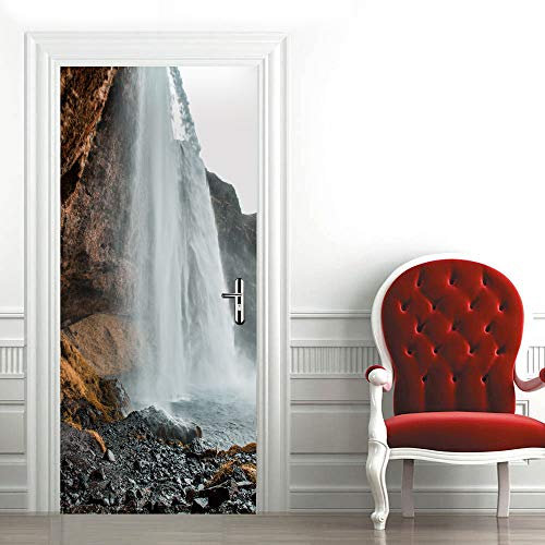 3D Türposter Türtapete Wasserfall-Landschaft Türtapete selbstklebend TürPoster Fototapete Türfolie Poster DIY Selbstklebende Wandbild PVC Wasserdichte Tapete B100 x H200cm