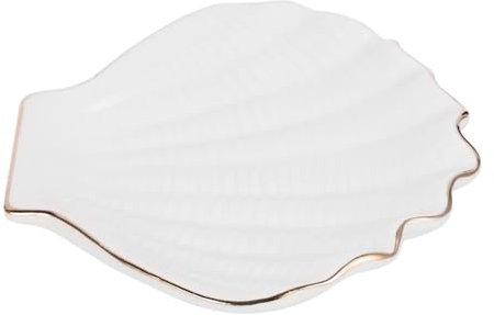 Veemoon Plateau à Bijoux Coquillage en Céramique Blanc Bord Doré de Bureau