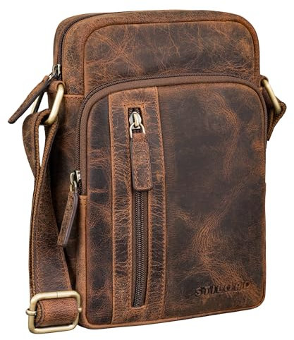 STILORD 'Amadeo' Elegante Umhängetasche Herren Klein Leder Crossbody Bag zum Umhängen Kleine Herrentasche 8,3 Zoll Tablet Ledertasche Männer Schultertasche Echtleder, Farbe:avani - braun