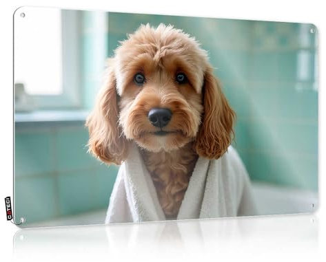 Funny Beer Sign Adorable Dog Drying Off With A Towel Tin Sign Tin Signs For Garage(20X30CM)