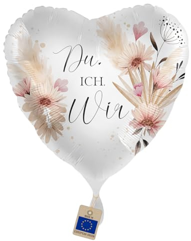 Folienballon Du Ich Wir Herz – Romantischer Ballon mit Boho Blumen Design für Hochzeit, Verlobung, Valentinstag & Liebeserklärung – Helium geeignet, Made in EU