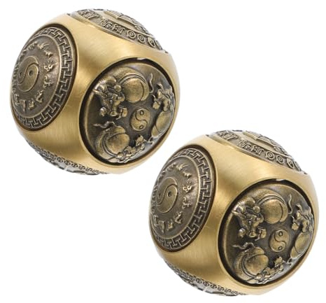 Handgymnastikbälle 36mm aus Messing, 2 Stück, Sechseckig | Handstärkung und Fingerbeweglichkeit, Dekorativ, für Zuhause, Büroentspannung, Gold
