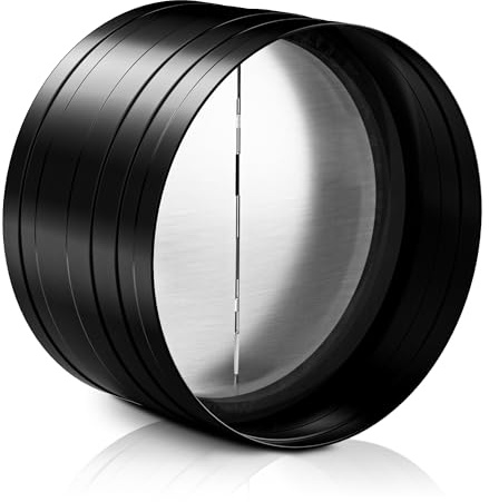 HG Power 150 mm / 6 Inch Ducting Pipe Connector with Backdraft Damper Flap, One-Way Airflow Ducting with Backdraught Shutter, Rubber Gasket, Black Galvanized Steel
