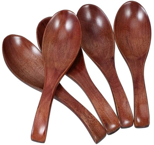 Homoyoyo 5 Pièces Cuillères Bois Japonaises Long Manche pour Servir Ramen Soupe Ustensiles de Cuisine Pratiques Faciles à Nettoyer