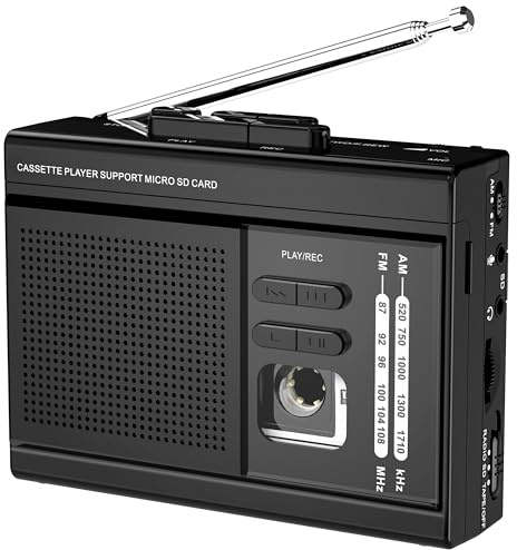 Cassette Player Recorder Converter with AM FM Radio, Cassette to MP3 via SD Card, Cassette Player Support, External Microphone with 3.5mm Headphone Jack, Powered by Type-C or