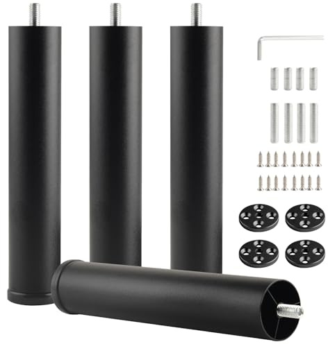 funifiti Bed Support Legs Replacement Black 8 Inch Metal Cylinder Legs for Furniture Set of 4 Sofa Legs Risers M8 Screw in Extensions Cabinet Feet Desk Foot