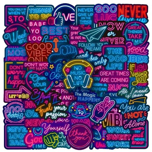 Neon Inspirational Stickers for Laptop(50 PCS),Gift for Children Teens Adults Girl Boys,Inspirational Waterproof Stickers for Skateboard,Scrapbook,Bike,Phone,Computer,Luggage Water Bottle Guitar