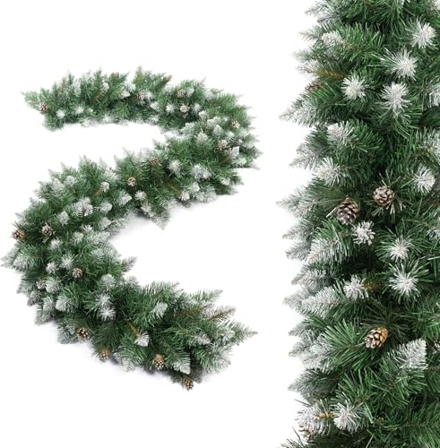 Weihnachtsgirlande Tannengirlande Grün Weiss Weihnachtsdeko -Tannen Girlande als Weihanachtskranz - Weihnachtsdeko aussen, innen 275cm (330 Spitzen)