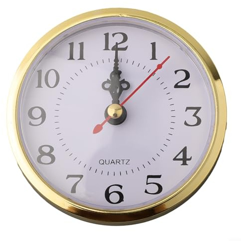 Reloj de cuarzo para bricolaje con movimiento silencioso, borde dorado y números arábigos blancos, repuesto para mantel de pared o relojes de mesa, accesorios alimentados por pilas (90 mm)
