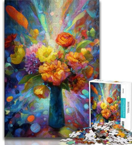 Puzzles pour Adolescents 1000 pièces, Peinture de Fleurs dans Un Vase, Jeu Familial éducatif avec pièces entièrement emboîtables de Formes aléatoires 38x26cm