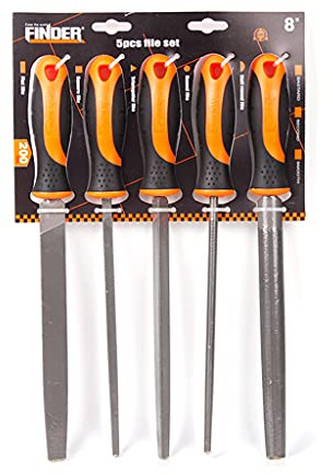 Juego de limas de escofina planas/redondas/cuadradas/semicirculares, 5 piezas, de dientes medios, de metal, madera/cuero