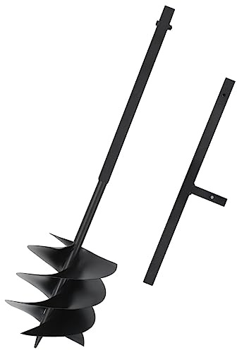 GeenYuu Tarière de sol en acier noir avec manche, spirale 250 mm, longueur 1 m, forage pour jardin, plantation, poteau, clôture, piquet, fondation, ancrage, creuser la terre et aérer le sol