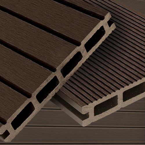Mondesi WPC Terrassendielen Basic Line - Komplett-Set dunkelbraun | 8m² (4m x 2m) Holz-Brett Dielen | Boden-Fliesen + Unterkonstruktion & Clips | Balkon Boden-Belag + rutschfest + witterungsbeständig