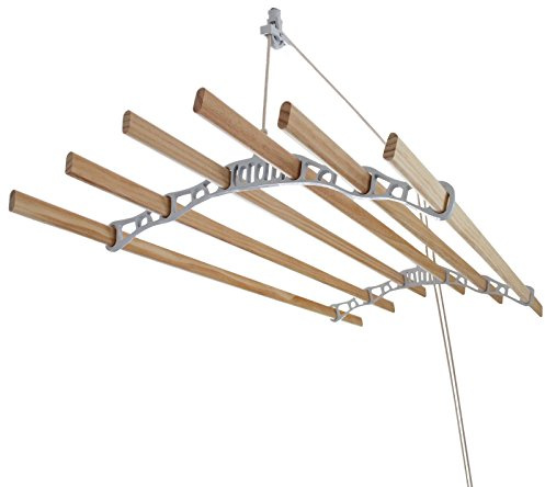Monster Shop 1.8m Platzsparender 6 Kieferlatten Deckentrockner aus Holz Kleidetrockner Wäschetrockner Trockner Deckenwäschetrockner im Viktoranischer Stil -Weiß