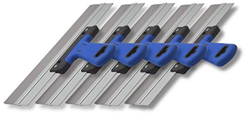 5er Set DEWEPRO® Edelstahl Fassadenspachtel - Dekorspachtel - Flächenspachtel - Flächenrakel mit Aluhalter und 2-Komponenten Softgriff- Größe: 350x50mm