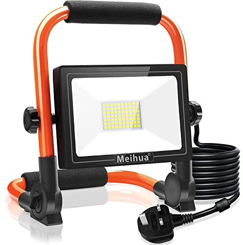 MEIHUA Led Work Light 60W 6500K Portable Light LED Floodlight IP66 Waterproof Construction Lights with Stand for Workshop Job Site Garage Camping Daylight White 3.5m Wire with Plug