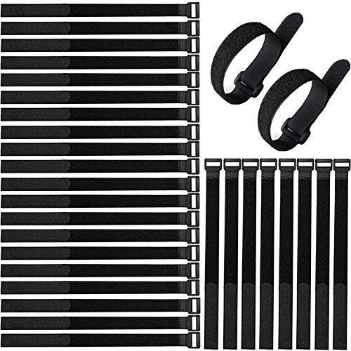 Aiqeer 30 Pezzi 30 X 2cm Fascette Cavi Riutilizzabile, Fascetta Cavi Nylon Regolabile, Hook e Loop Cavi Cinghia (Nero)
