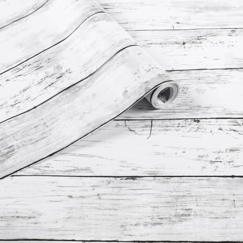 Arthome Vinilo Adhesivo Muebles Madera Rústica,Vintage Madera Papel Pintado Autoadhesivo,Contacto Papel Adhesivo Decorativo para Encimeras,Armarios,Removible,Blanco Gris Madera,44cmx6m