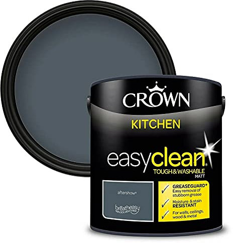 Crown 2.5L Easyclean Kitchen MATT Emulsion Multi Surface Paint With GREASEGUARD+ That can be Used on Walls, Ceilings, Wood and Metal. Stain & Scrub Resistant Formula – Aftershow