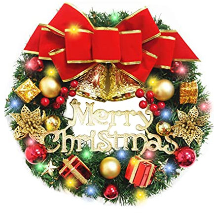 Weihnachtskranz Tür AußEn, Weihnachtskranz Türkranz, Künstliche Weihnachtskränze, Haustür Wand Baum Dekoration Weihnachtsfeier Einkaufszentren Schaufenster (Goldene Weihnachtsstern Geschenkglocke LED)