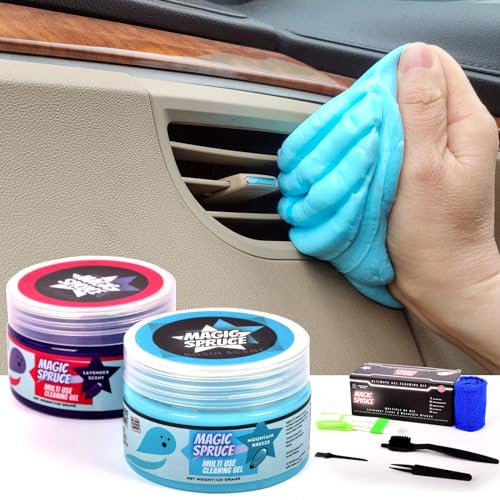 ToysButty Kit gel per la pulizia dell'auto, per dettagli interni auto, 2 vasetti, 4 spazzole antistatiche per dettagli, spolverino per sfiato, accessori auto, PC portatile, stucco detergente per