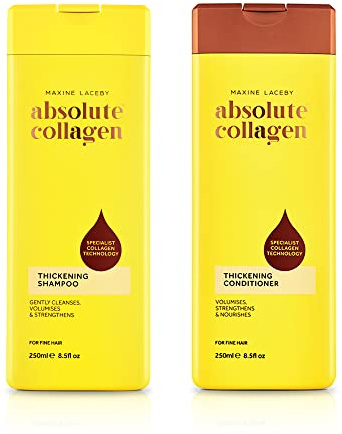 Absolute Collagen - Thickening Collagen Complex Shampoo and Conditioner Set 500ml - For Thin & Fine Hair - Strengthen, Nourish and Volumise - Boost Shine - Fight Signs of Hair Ageing - Paraben Free