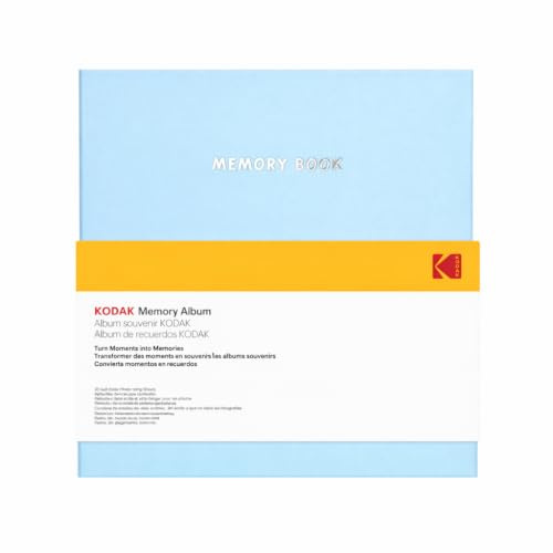 KODAK Memory Book – Selbstklebendes Fotoalbum, 20 Seiten mit Schutzfolie gegen Ausbleichen, Flanell-Einband, Format 23,5 x 27 cm, für Fotos 3R/4R/5R – Blau
