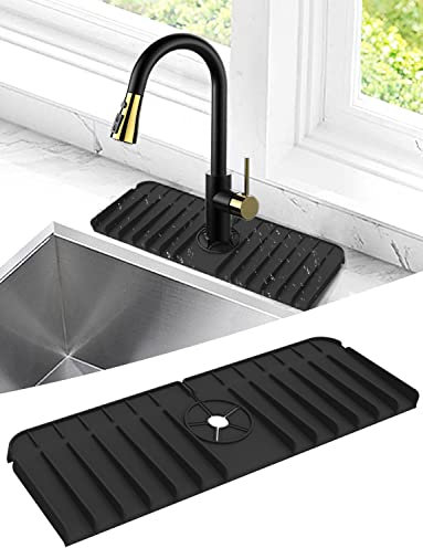 AXYWINBO Silikon Wasserhahn Matte,14.5 * 5.3 in Küche Wasserhahn Spüle Spritzschutz, Silicone Faucet Handle Drip Catcher Tray für Küche Badezimmer Arbeitsplatte schützen