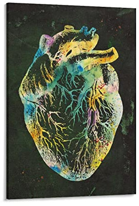 Poster per ospedale, arte moderna e artistica colorata, con forma di cuore, anatomia, su tela, poster da parete, stampa su tela, 40 x 60 cm