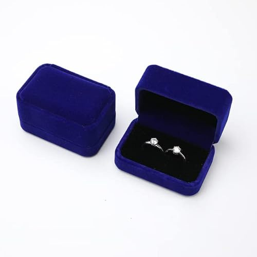DRJUSS Octogone Velours Boîte à Bijoux Double Anneau Boîte De Rangement Avec Couvercle Amovible pour Bague De Mariage De Fiançailles Emballage Affichage Boîte-Cadeau-Bleu,Double ring box